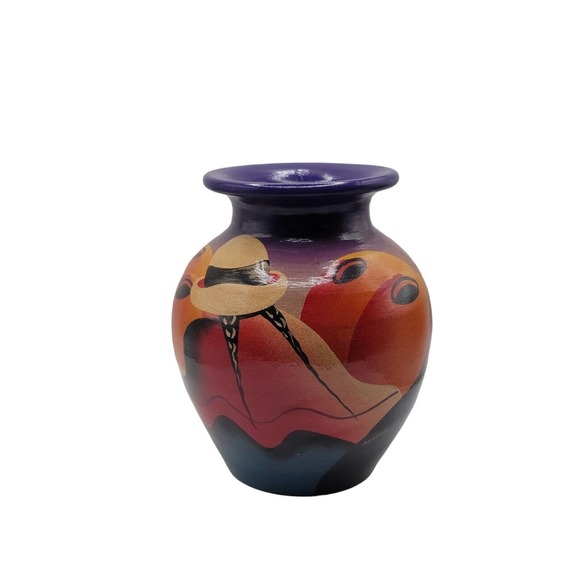 Latin American Folk Art Pottery Vase, Hand Painted Signed By Artist - Picture 6 of 7